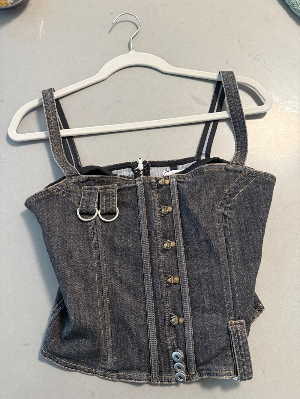 With Jean Dark Gray Denim Corset Tank Top
